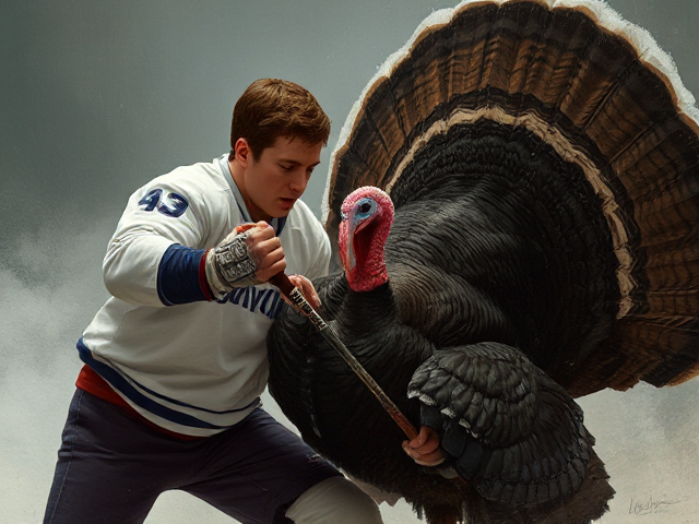 Connor McDavid fighting a turkey.