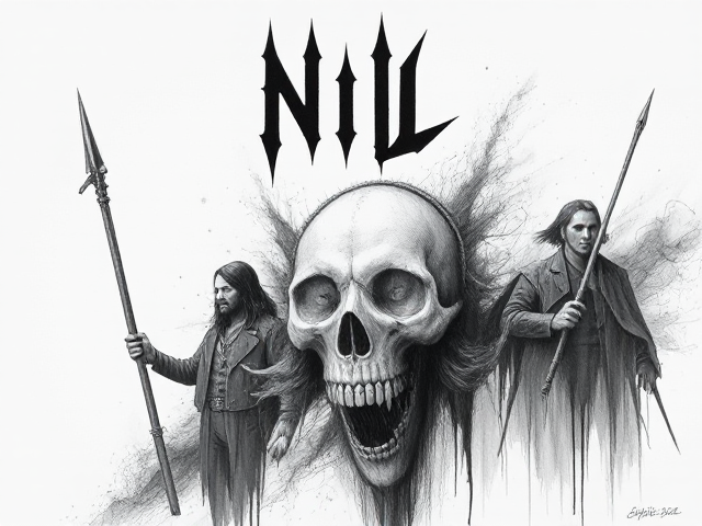 NIL Death Metal band Album Cover. Lineart pen drawing art gore horror
