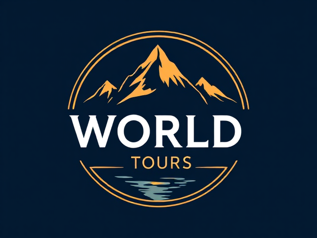 elegant vector style  logo for world photography tours, mountain,  land excursions and snorkle  adventures. add a  simple apeture element