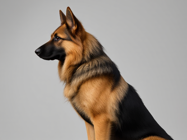 A anthropomorphic long haired German shepherd wearing a leotard
