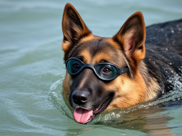 German shepherd swimming goggles