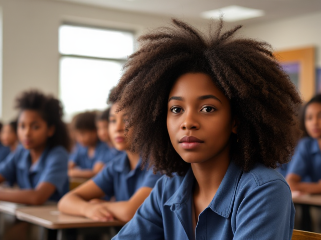 Des élèves afro Americaines avec des tresses dans une salle de classe au collège
