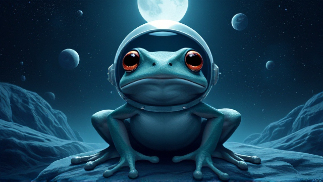 Cute Space frog with space helmet and planets around it and OUT in space