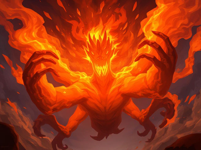 Fire with limbs and a face