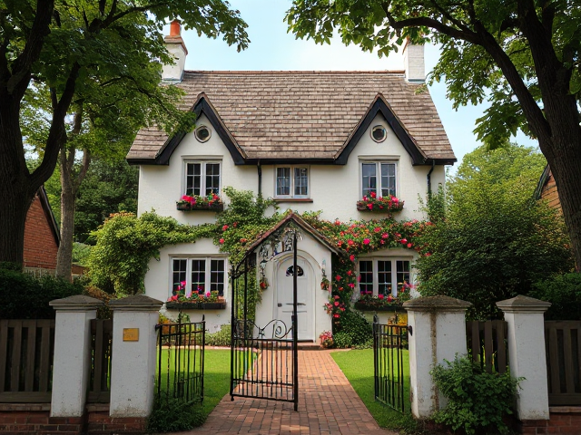 At the end of a tree-lined street stood a cottage that looked like it had been plucked straight from a fairy tale. It was a two-story structure with white-painted walls and a steep, gabled roof covered in weathered slate tiles. Climbing roses framed the arched front door, and window boxes overflowed with colorful flowers. A wrought-iron gate opened onto a brick pathway