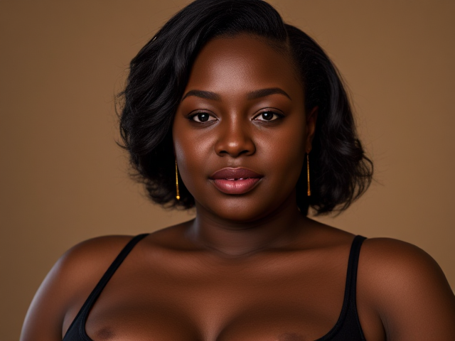 Big, voluptuous Black woman, detailed features, elegant pose, soft lighting, warm colors