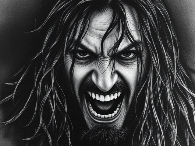 pen ink black and white pen line art dark drawing. pen ink sketch horror. dimebag darrell