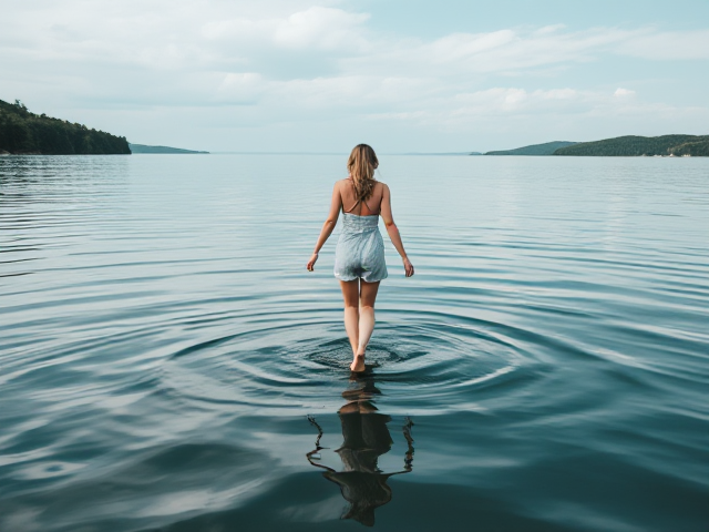 Woman walking on water back