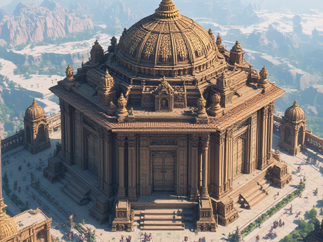 Temple massive géant, carré, dôme, Minecraft. Géant, multicolore