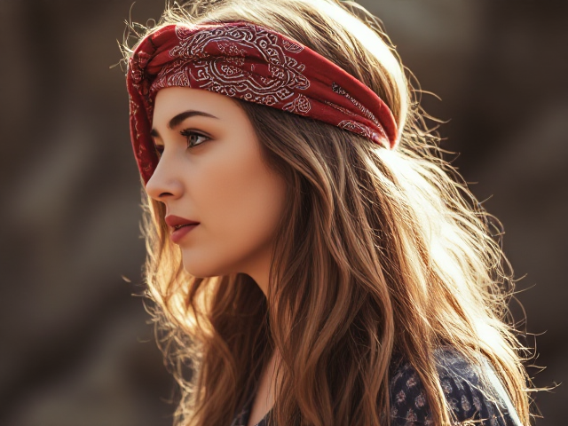 70s hippy woman with a bandanna