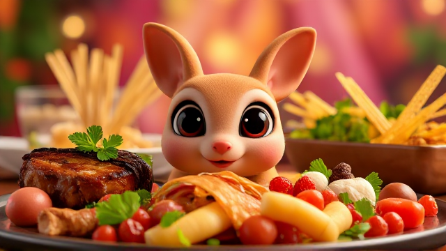 Delicious gourmet cuisine artfully arranged on a vibrant, colorful backdrop with the background of the image similar to  a restaurant landing page template.