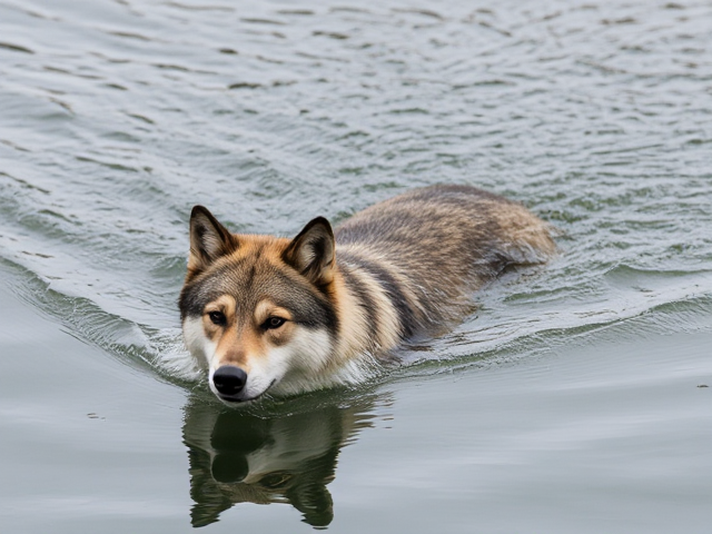 A Wolf swimming