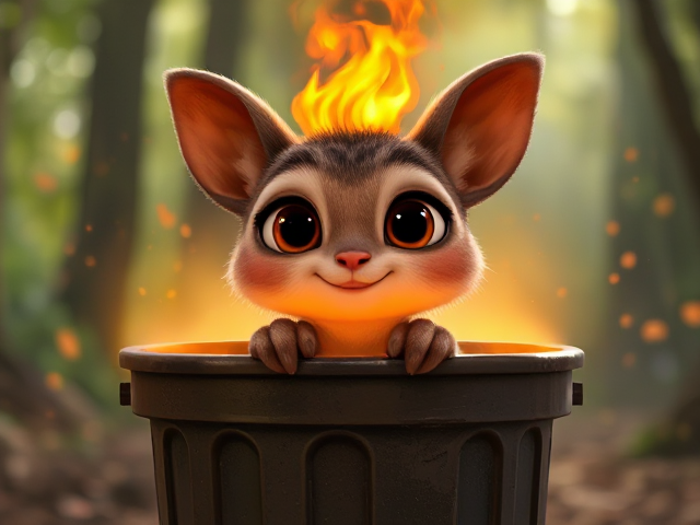 big fire lighten up in garbage bin