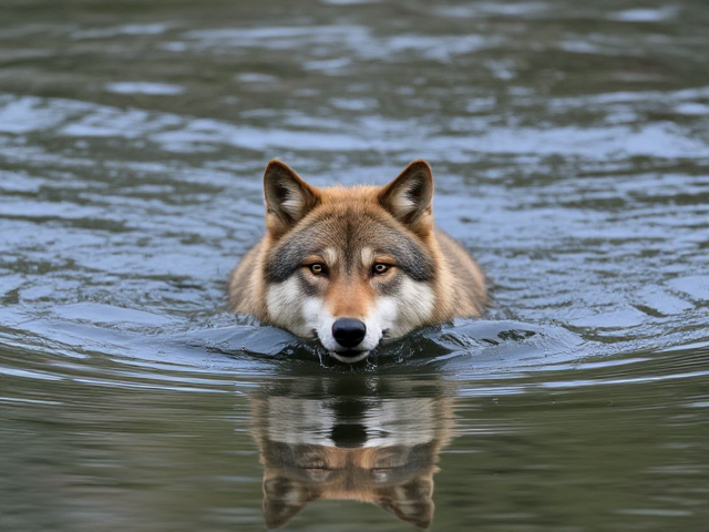 A timber Wolf swimming
