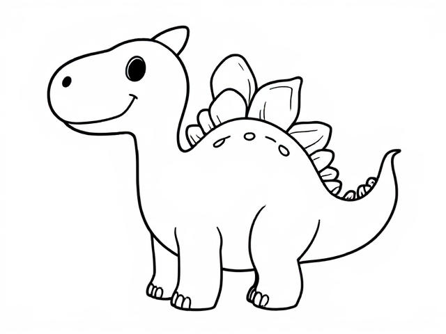 Outline art for a cute little dinosaur black and white for a simple coloring page featuring a friendly dinosaur. Use only outlines in a clean and clear style, mandala style, suitable for children aged 2 to 4. The dinosaur should have a basic, rounded shape with a cheerful expression to appear fun and approachable. Keep the design minimalistic for easy coloring, aiming for playful and inviting designs that capture the imagination of young children, with the goal of attracting kids."