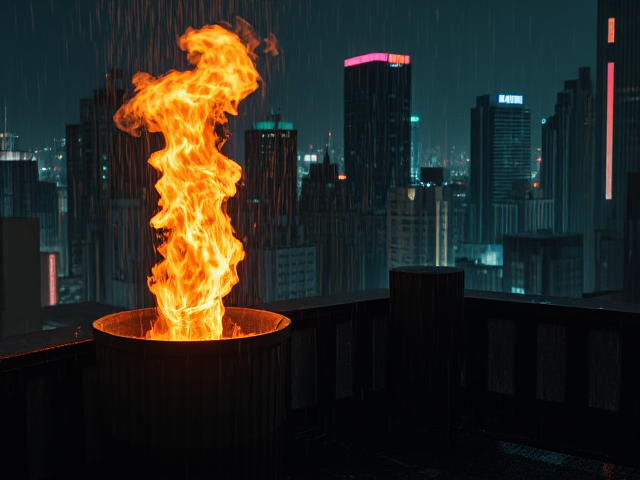 big fire lighten up in garbage bin