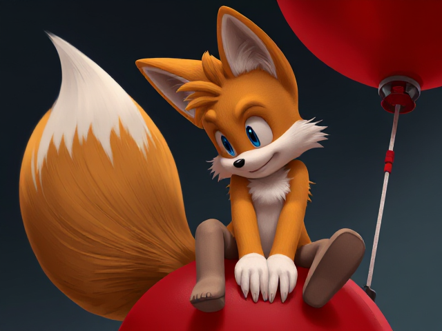 Tails the Fox sits on a red balloon and farts on it SEGA Video Game