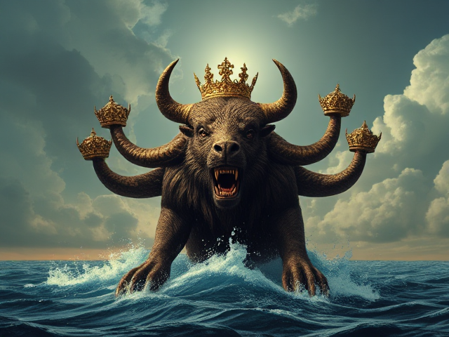 "And I saw a beast rising up out of the sea, having seven heads and ten horns, and upon his horns were ten diadems, and upon his heads the name of blasphemy."