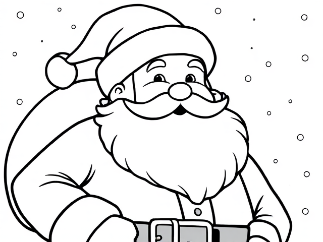 Santa Claus, Coloring Book, Thick Lines, Black and White, Coloring book, Cute, Simple