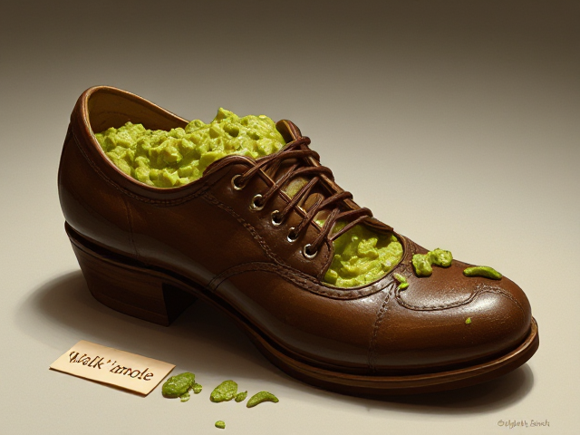 A shoe filled with guacamole.  There is a name tag beside the shoe that says "Walk'amole"
