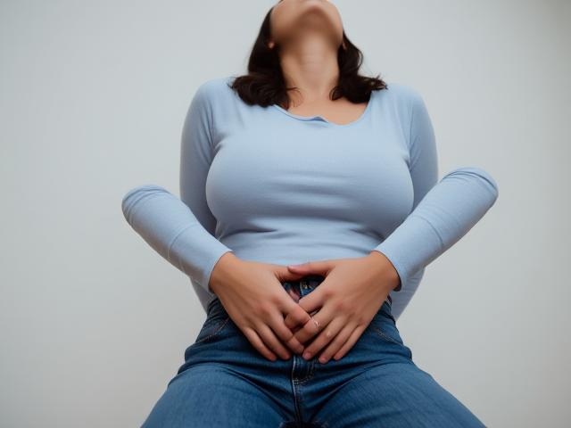 Attractive Brunette actress with dark brown hair wearing a light blue long sleeve top and  blue jeans on her knees. She is looking up at some man and she is desperately pleading for herself . Her hands are behind her unable to move