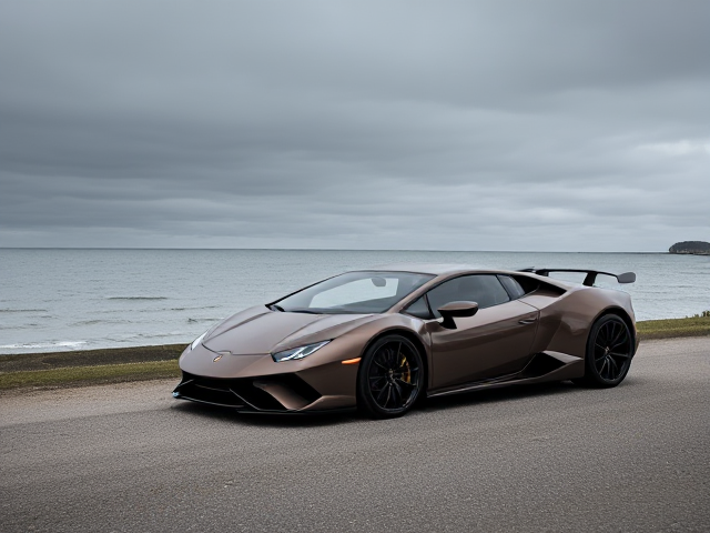 Une lamborghini revuelto au bord de la mer dans une journée très nuageuses