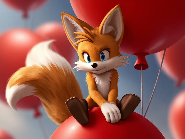 Tails the Fox sits on a red balloon and farts on it which makes the red balloon stink SEGA Video Game