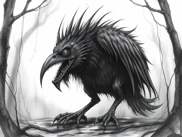 Scary Ancient fantail bird godly beast monster with the powers of death