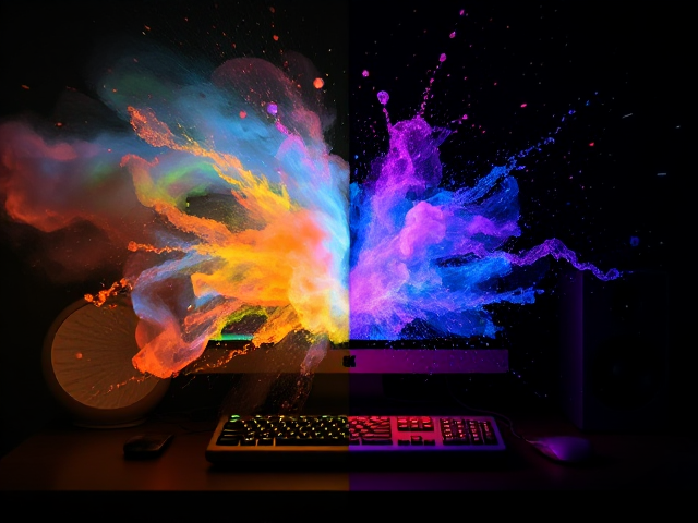 Holographic iamge left side and right side blowing up on the computer