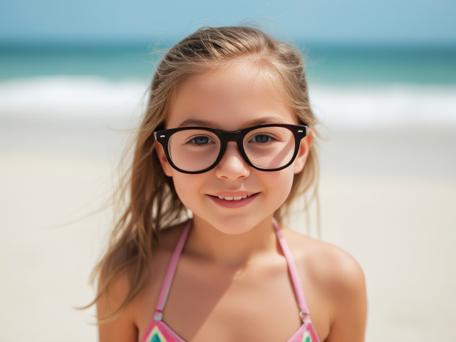 Little girl in a bikini glasses