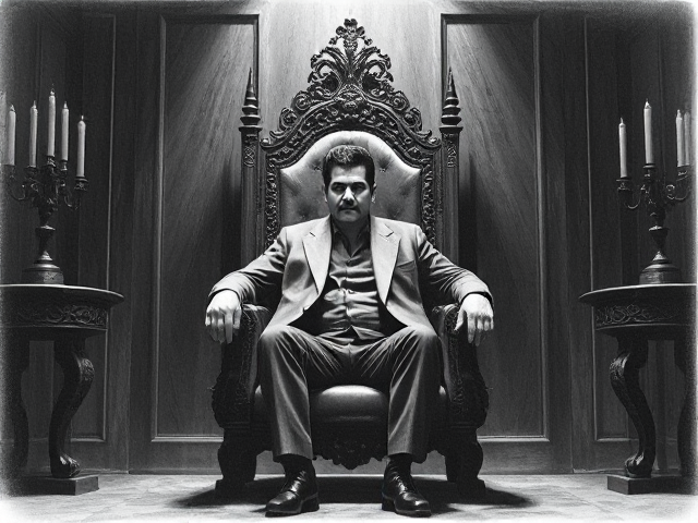 El Chapo sitting on the a throne chair in a dark room