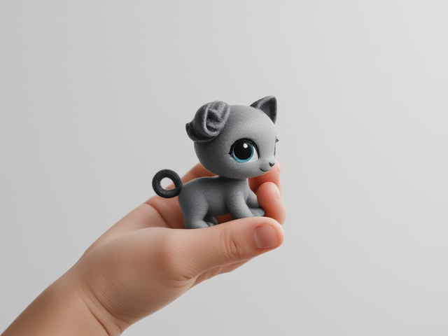 Child hand holding littlest pet shop toy. Watercolour paining