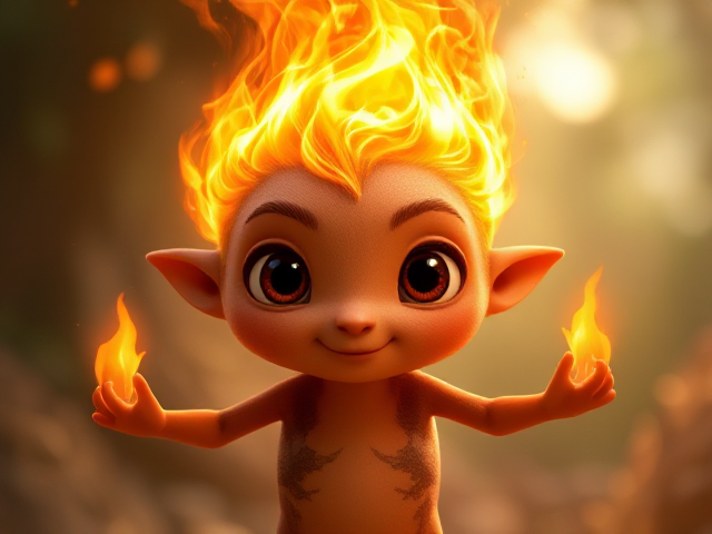 Fire with limbs and a face