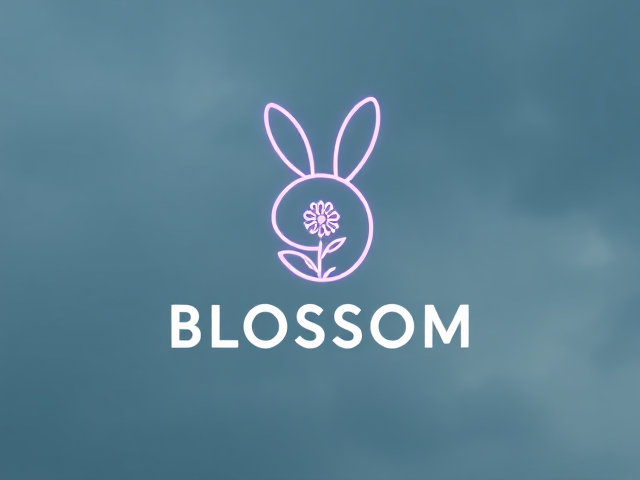 Logo pour un groupe de K-pop se nommant BLOSSOM  et avec un dessin de leur lightstick en forme de lapin avec une fleur