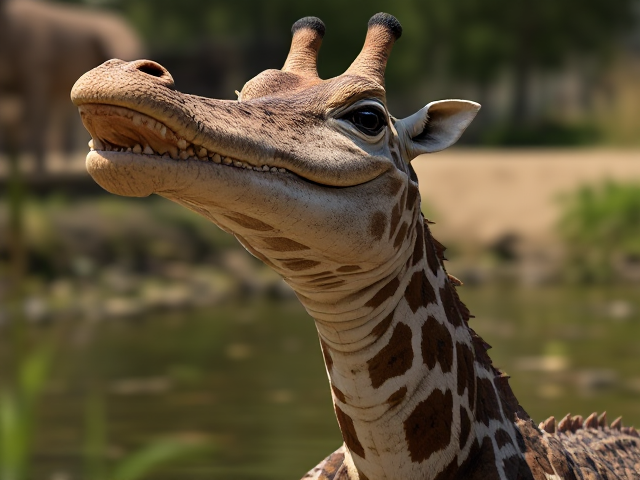 Créé moi un crocodile avec le cou d une girafe 🦒