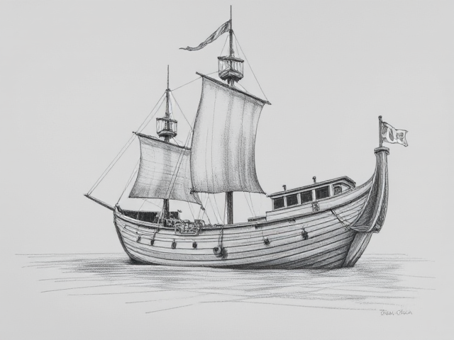 Croquis bateau, en bois. Bateau pirate crayon de bois.