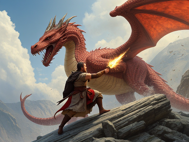 epic warrior qui combat un dragon
