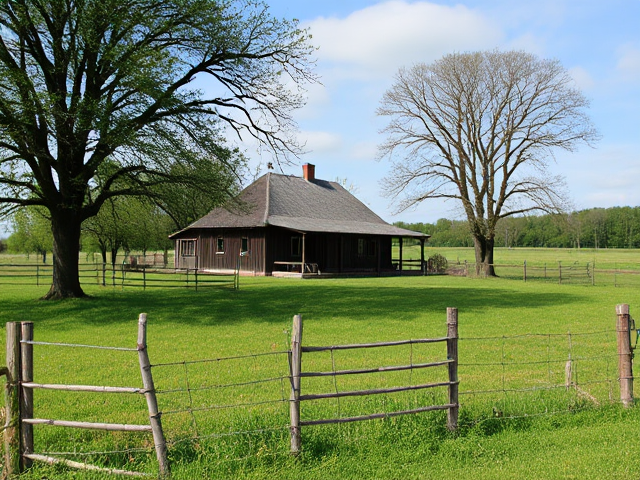 Une jolie petite ferme isolée à la campagne au milieu des prairies et des foret