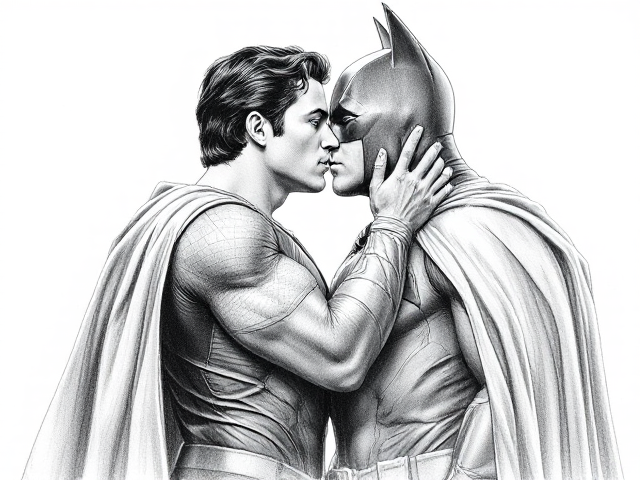 Superman kissing Batman
