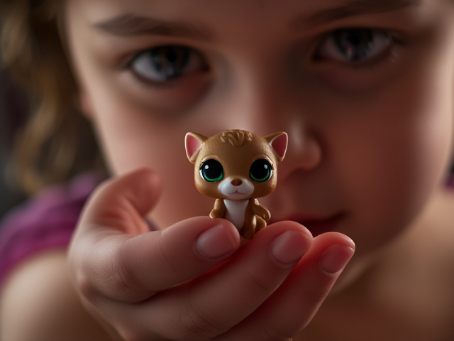 Child hand holding littlest pet shop toy