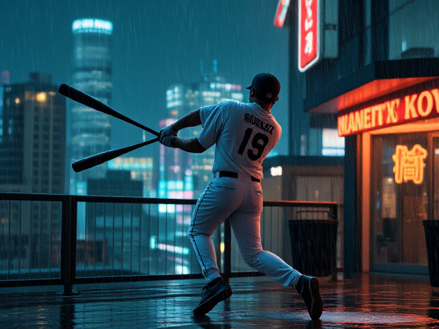 A cool baseball player swinging in a home run anime