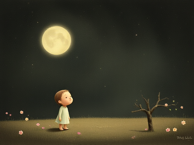 une fee,  douce et mélancolique qui incarne la tristesse, en art naïf et enfantin