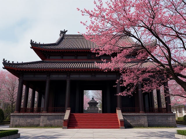 Une temple original. Style grec olus chinois.
Noir et rouge. Cerisier,