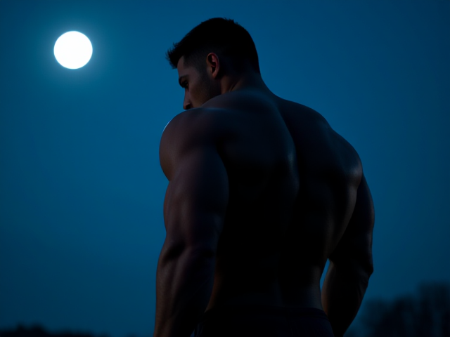 an extremely muscled man. no shirt.