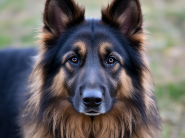 Long haired German shepherd blue in the face